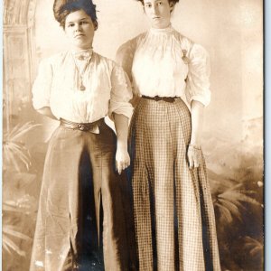 1910s Cute Stoic Young Ladies RPPC Pompadour Hair Real Photo Corset Fashion A159