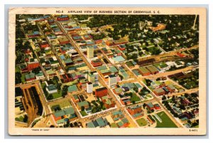 Business Section Aerial View Greenville South Caroilina SC Linen Postcard O20