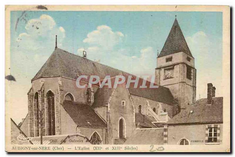 Old Postcard Aubigny sur Nere Cher Church