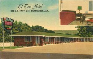 El Rose Motel roadside Huntsville Alabama interior Postcard MWM linen 1608