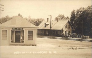 Bradford NH RR Train Station Depot Post Office c1920s CRISP RPPC Postcard