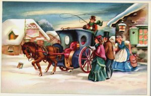 Group of Men and Women with a Carriage with a Horse Vintage Postcard C255