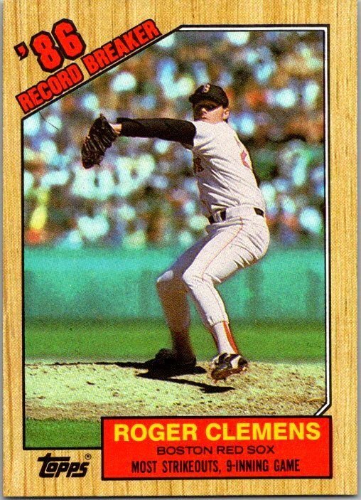 1987 Topps Baseball Card '86 Record Breaker Roger Clemens Boston Red Sox...