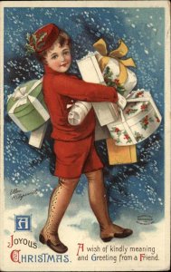 Christmas Oodles of Gifts Fancy Little Boy Ellen Clapsaddle  c1910 Postcard #2