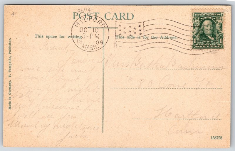 Milford Massachusetts~High School Building~c1910 Postcard