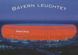 Bayern Leuchtet Allianz Arena Football Stadium Night German Postcard