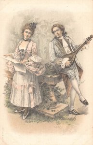 Love Romance Classy Couple Mandolin Player Lady vintage postcard B917