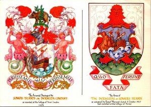 VINTAGE CONTINENTAL SIZE POSTCARD COATS OF ARMS OF BERMUDA + FLOWER STAMPS SET