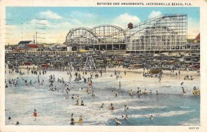Jacksonville Beach Florida view of bathing and amusements antique pc BB3339