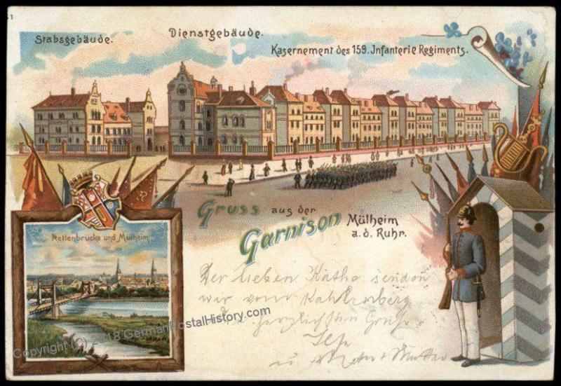 Germany Empire WWI Muehlheim an der Ruhr Garrison Litho Patriotic Postcard 70227