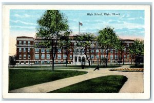 c1920 High School Exterior Building Elgin Illinois IL Vintage Antique Postcard