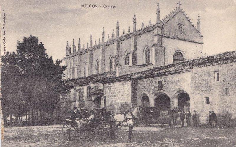 Burgos Cartuja Horse & Cart Gathering Spanish Old Postcard