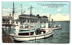 USSRS Santee Midshipman Launch Drill, Naval Academy, Annapolis, MD Postcard *7E3