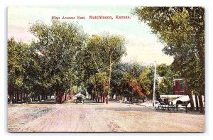Postcard First Avenue East Hutchinson Kansas Horse & Buggy