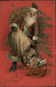 Christmas Santa Claus Dumps Toy Sack Embossed c1900s-10s Postcard