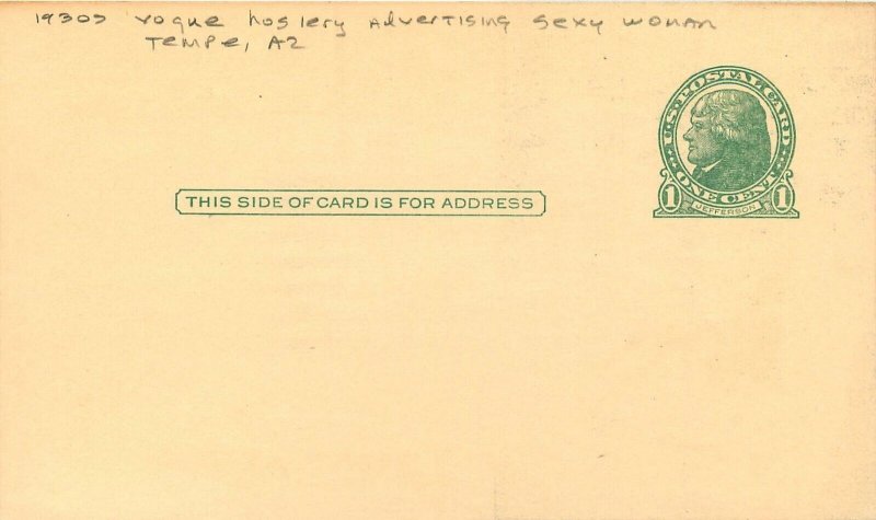 1930s Tempe Arizona Vogue Hosiery advertising sexy woman Postcard 24-11394