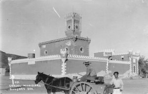 RPPC CARCEL MUNICIPAL Guaymas, Sonora, Mexico Horse Cart 1941 Vintage Postcard