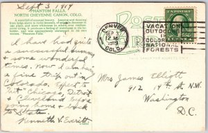 Colorado CO, 1919 North Cheyenne Canon, Phanton Falls, Waterfalls, Postcard