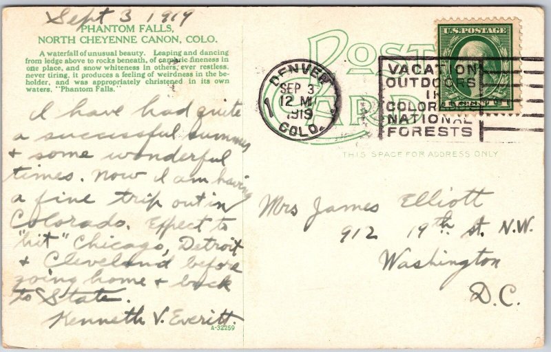 Colorado CO, 1919 North Cheyenne Canon, Phanton Falls, Waterfalls, Postcard