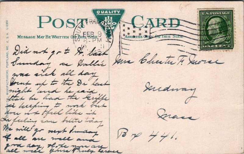 Postcard The Armory South Framingham MA 1911