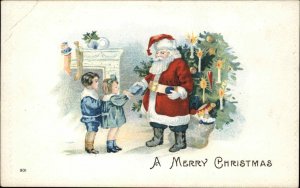 Christmas Santa Claus Cute Children Gifts Tree Fireplace Embossed 1900s-20s PC