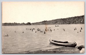 Sandy Beach Crystal Lake Rockville Connecticut CT Bathing Beach & Boat Postcard