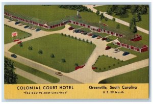 Greenville South Carolina Postcard Colonial Court Hotel Aerial View 1940 Vintage