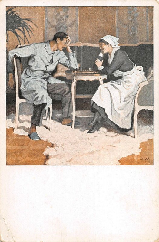 US3539 Kriegspostkarten von B. Wennerberg Schach, Patient playing Chess