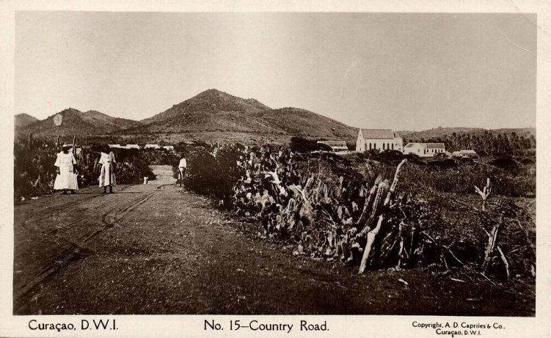 curacao, D.W.I., Country Road (1920s) Capriles No 15 RPPC Postcard