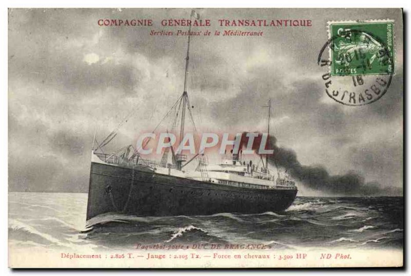 Old Postcard Boat Ship Company Generale Transatlantic Duke of Braganza