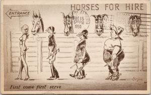 First Come First Serve Horses Women Comic c1950 Bi Joe Postcard F9 *as is