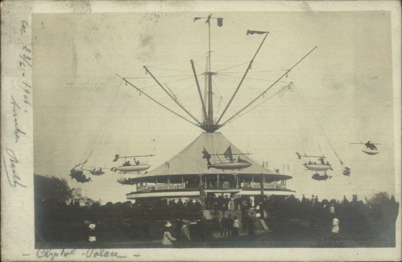 Paris France Crysal Palace Amusement Park Ride Circle Ships Real Photo Postcard