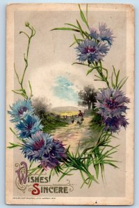 1912 Wishes Sincere Flowers Woman And Dog John Winsch Newark NJ Antique Postcard