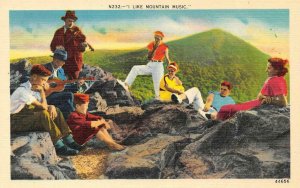 Playing Instruments~Guitar & Fiddle   I LIKE MOUNTAIN MUSIC   ca1940's Postcard