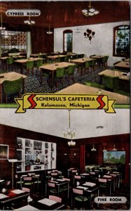 Linen Postcard Multiple Views Inside Schensul's Cafeteria in Kalamazoo, Michigan