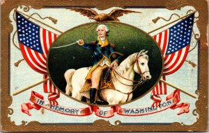 c 1914 Patriotic Postcard George Washington Horseback Blueskin Flags Eagle