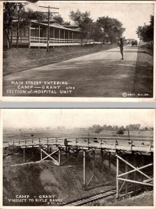 2~1917 Postcards Rockford IL Illinois CAMP GRANT Hospital Main Street & Viaduct