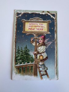 New Year 1910s Angel Lantern Winter German Printed Divided Back