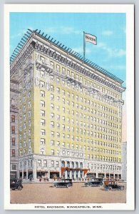 Minneapolis Minnesota~Hotel Radisson~Automobiles~Portico~Flag~1940s Linen PC