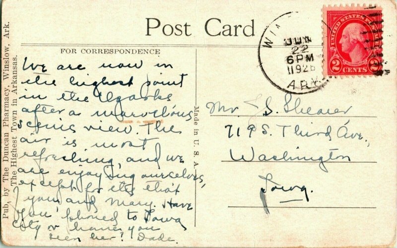 Vtg Postcard 1910 Winslow Arkansas AR Fountainhead Falls - Duncan Pharmacy Pub