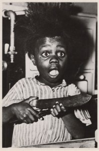 African American Boy Startled Wild Hair Buckwheat Comic Postcard