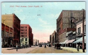 CEDAR RAPIDS, Iowa IA ~ Street Scene THIRD AENUE 1911 Linn County  Postcard