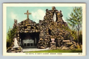 Windsor - Ontario, St Mary's Cathedral Grotto, Vintage Linen Postcard 