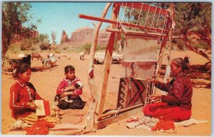 c1970s Native American Navajo Rug Weaving Cute Little Girls Baby Goat AZ PC A233