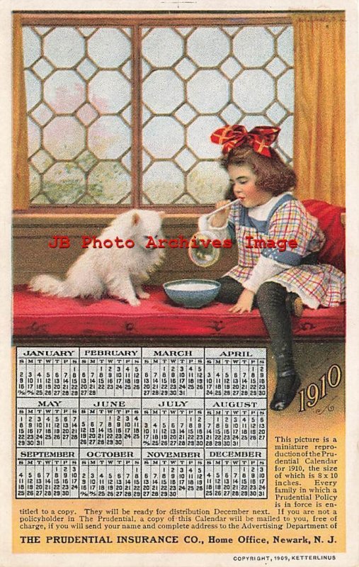 Prudential Insurance, 1910 Calendar, American Eskimo Dog Watch Girl Blow Bubbles
