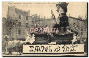 Old Postcard Carnival Aix en Provence Corso Her Majesty Flew amazed wind