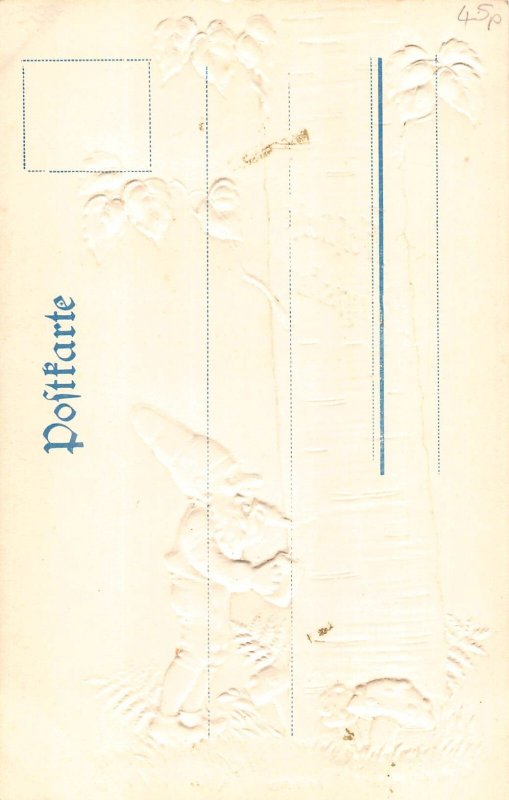 Pentecost Humanized Dwarf Carves Tree Mushroom embossed postcard C318