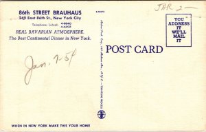 Greetings 86th Street Brauhaus Restaurant New York City New York Chrome Postcard 