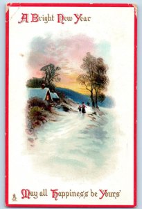 Roundup Montana MT Postcard New Year Landscape Winter Scene House 1912 Antique