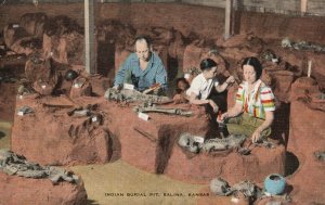 Indians Of Coronado's Time Prehistoric Burial Pit Salina Kansas Vintage Postcard